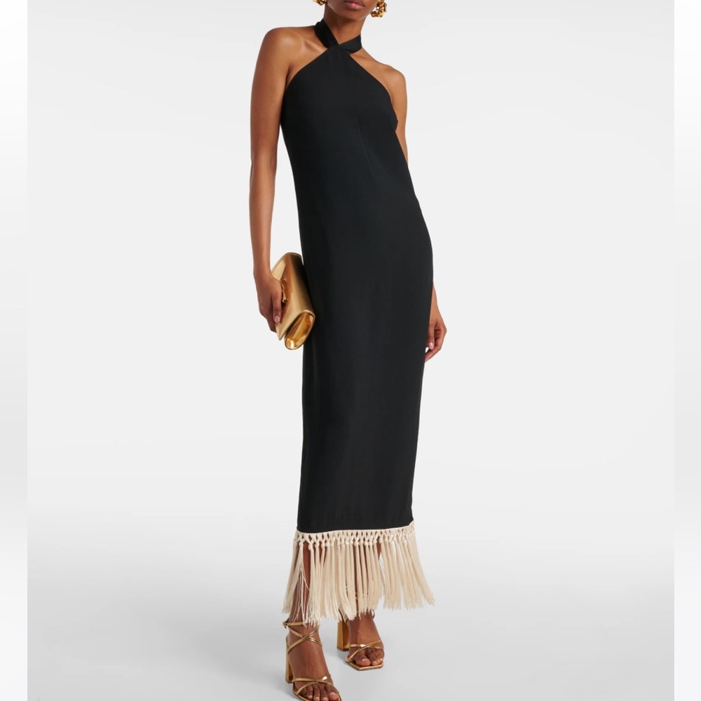 Taller Marmo NWT Black and Cream Halter Sheath Cocktail Dress